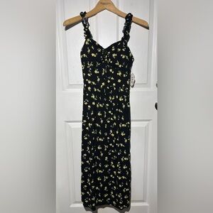AUW   Midi  Dress with Yellow Floral Pattern
